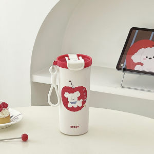 Thermal Cute High-appeal Insulated Mug with Straw Portable Travel Cup