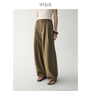 INSIS FEMME | Summer Linen Double Pleats Elastic Waist Wide Leg Casual Pants