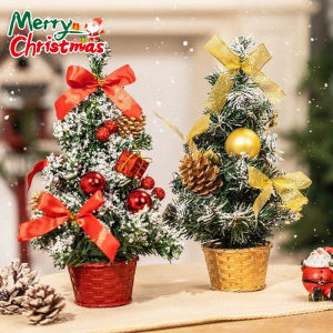 Mini Christmas Tree for Table Artificial Christmas Tree with Ribbon Bow Ornament Festival Home Decoration