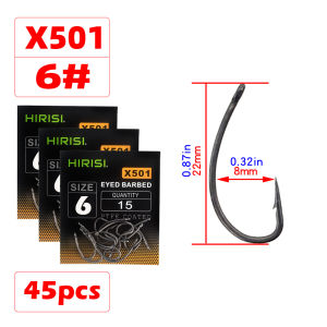 Hirisi 45pcs PTFE Coated High Carbon Stainless Steel Barbed Fish Hook With Eye Carp Fishing Accessories X501