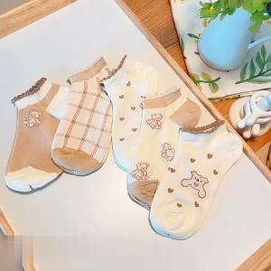 ONE-P597 Kaos Kaki Wanita Motif Bear Pendek Semata Kaki / Kaus Kaki Pendek Modis Girls Socks Mini Bear Import Fashion