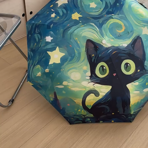 Green Van Gogh cat automatic/manual umbrella Sunny and rainy sunshade umbrella Student UV umbrella