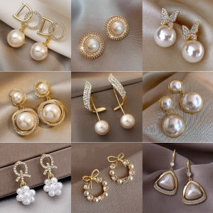 Korean S925 Pearl Earrings Womens Temperament Retro Studs Earring Simple Fashion Earring for Women Jewellery Dangle Earring