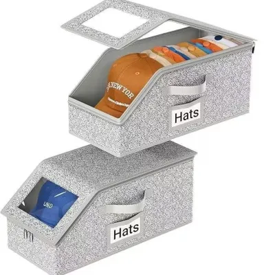 Large Capacity Foldable Baseball Cap Storage Box Dustproof Drawstring Hat Organizer Portable Modern Simple Style Non-Woven Fa...