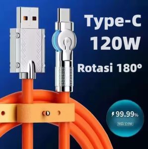 120W Kabel Data Super Fast Charging Desain Putar 180 Derajat Silikon Type C