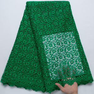 African Guipure Cord Lace Fabric - Intricate Floral Pattern Sparkling Accents Elegant Scalloped Hem | Ideal For Wedding Dress