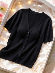 V.C.I | Black Little Fragrant V-Neck Knitted Sleeveless Slimming And Youthening Summer Cardigan