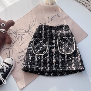 Girl K-style Chanels Style Skirt Fall and Winter Kids Woolen Gingham Short Skirt Little Girl Western Style Fashion Bodycon Dress
