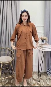 ONE SET MAURA CARGO | SETELAN WANITA BAJU CELANA CARGO CRINKLE AIRFLOW PREMIUM