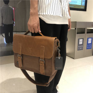 Threebox สไตล์เกาหลี กระเป๋าถือผู้ชายกระเป๋าสะพายย้อนยุค ผู้หญิง กระเป๋าคอมพิวเตอร์แฟ้มสะพายข้างสังเคราะห์ หนัง ลำลอง