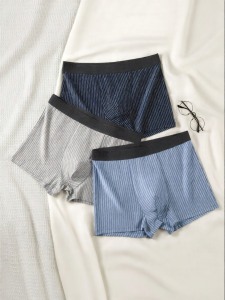 THREEGUN | Cotton Stripe Antimicrobial Boxer Shorts with Mulberry Silk Tea Polyphenol Broadband Waistband