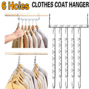 Stainless Steel 6 Hole Magic Clothes Hangers Laundry Clothes Drying Rack Multifunctional Space Saving Hooks Closet Organizer
