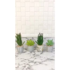 Tanaman Artificial Sukulen Kuncup Kaktus Latex Pot Gelas Keramik Mini Motif Dekorasi Hiasan Meja Aesthetic