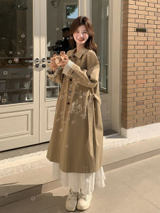Khaki British Style Retro Belted Long Coat Womens Spring 2025 New High-End Feel Waistcoat Windbreaker Korean Loose Fit