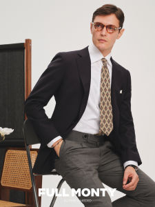 Slim Fit Wool Suit Jacket Black Dark Blue Check