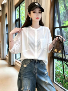 Versatile Slimming 7/8 Sleeves White Casual Shirt