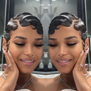 Tóc Người Brazil Remy 13x4 Kiểu Tóc Giả Lưới Trước Mật Độ 180% Kiểu Tóc Pixie Vẻ Ngoài Tự Nhiên Màu Đen 99J Sóng Lơi Dành Cho Nữ