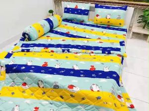 Bộ ga giường Drap nệm Thun Lạnh Hàn Quốc 4 món họa tiết Hoạt hình (1 ga bọc + 2 vỏ gối nằm + 1 vỏ gối ôm)