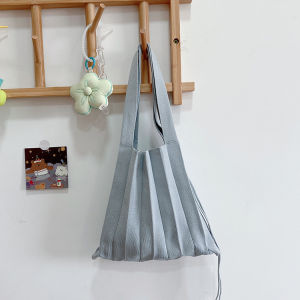 South Korea Single Special-Interest Design Beach Bag Ruched Foldable Womens Bag Summer Knitting Shoulder Bag File Holder Satchel