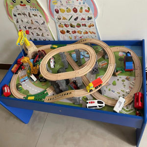 EDWONE | Childrens Wooden Train Track Table Building Blocks