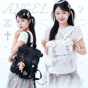 RosyPosy Angel Wings Double Shoulder Bag Large Capacity Computer Backpack Cute Middle School Student Vacation Style Bag