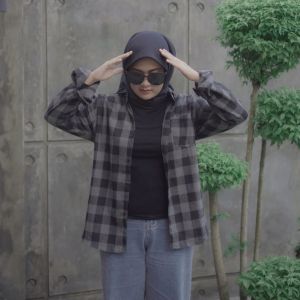 Kemeja Flannel Wanita Lengan Panjang Kemeja Kotak Kotak Wanita Premium