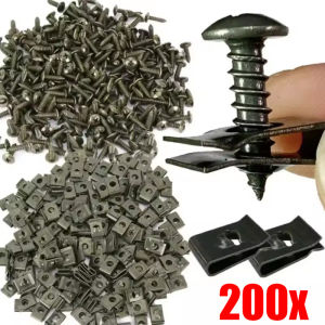200/100ชิ้น เครื่องมือคลิปยึดรถยนต์แบบ U-Type Metal Screw Clip สำหรับรถจักรยานยนต์ แผ่นรองใต้เครื่องยนต์ สกรูกันชน สกรูอุปกรณ์เสริมรถยนต์