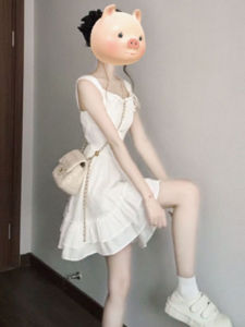 CHANGTONG | Elegant French Style Soft White Waist-Cinching Cake Dress