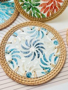 Handmade Shell round Coaster Northern Style Woven Vine Coaster Heat Resistant Ins European Style Dining Mat for Home Use