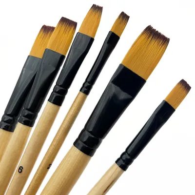 6 Pcs Artists Flat Paint Brush Set Nylon Hair Flat Paint Brushs for Watercolor Acrylic Oil and Face Paint Brushes