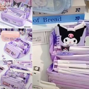 Kuromi Purple Canvas Pencil Case -Cute Stylish Desk Organizer with Zipper Ideal For Stationery & Cosmetics Perfect Gifts For Girls