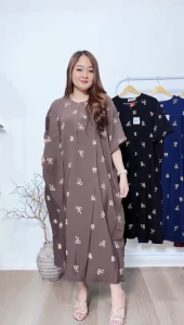 Daster Jumbo LD 140 Melisa Motif Printing Batik Sakura Pekalongan Baju Dress Piyama Rayon Panjang Wanita Tidur Bumil Busui Frienldy