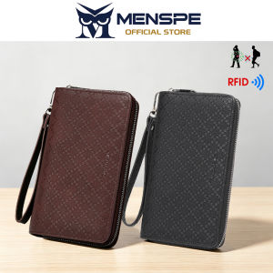 MENSPE Fashion Long Wallet Men Long PU Leather Wallet RFID Blocking Anti-theft Zipper Purse Detachable Wrist Strap Large Capacity Card Holder