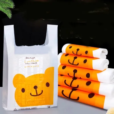 50 Pcs Plastic Bag Cute Tote Bag Convenience Storeb Cartoon Gift with Bag Gift Bag Bundle Retail Bags Shopping Bags with Handles