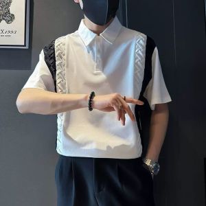 Summer Mens White Short Sleeve Polo Shirt Fashionable T-Shirt Style Mid-Length Body-T Fit Clothing Casual Versatile Male Top