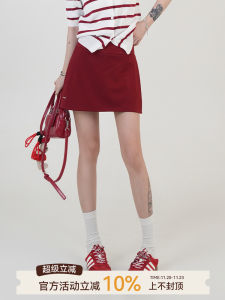 Red High Waist Asymmetrical A-Line Mini Skirt Womens Summer New Korean Design Bodycon Short Skirt Gucheng Brand