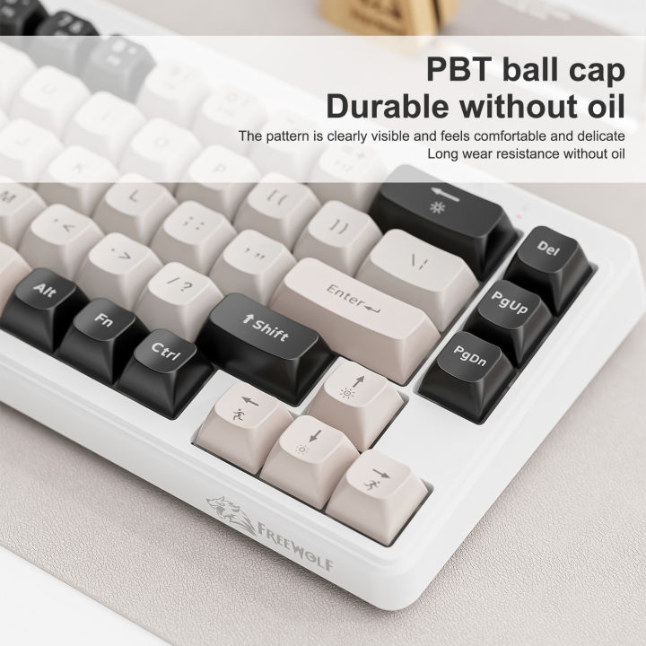 FREEWOLF M68 68 Keys Wireless Keyboard Mouse Combo, PBT RGB Tri-Mode ...