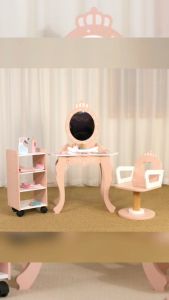 Wooden Beauty Salon Ages 3+ Pretend Hairdresser Real Mirror Gift For Girls by WISHLAND