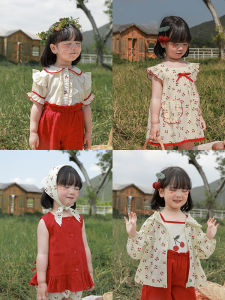 YOEHYAUL | Summer Fashion Loose Cherry Fruit Print Girls Dress Set
