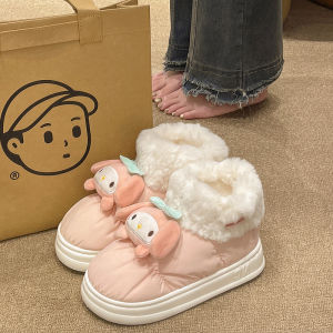 Ankle Wrap Cotton Slippers Female Winter Waterproof Outwear Thick Bottom Fleece-Lined Thickened Cartoon Cute Indoor Home Insulated Cotton-Padded Shoes