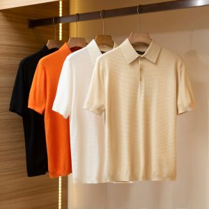 Áo Thun Polo Nam Mùa Hè Tay Ngắn Dệt Kim Họa Tiết Hoa Cổ Polo Màu Trơn Thời Trang Thường Ngày Chất Liệu Sợi Polyester