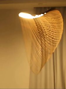 Đèn thả trần hình nón LED khung gỗ phong cách tối giản trang trí thanh lịch cho phòng khách phòng ngủ quán cà phê