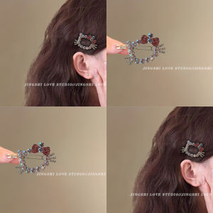 2025 Autumn New Water Diamond Cat Hair Clip Womens Elegant Short Permed Hair Card Side Forehead Bangs Clip Fashion Jewelry