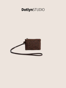 Fashionable Retro Neck Hanging Small Bag Dotlyn Chestnut Color Womens Shoulder Bag Leopard Print Coin Purse Soft Polyester Material