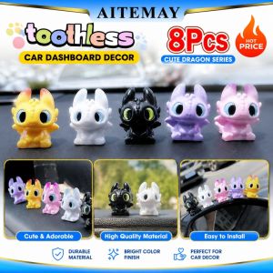 Aitemay 8 bức tượng Nhỏ Rồng toothless nhỏ đầy màu sắc-Đồ chơi Hoạt hình dễ thương trang trí sưu tập cho bảng điều khiển xe hơi máy tính để bàn kệ quà tặng trẻ em quà tặng ngày lễ