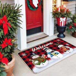 VIKAMA Giáng Sinh Thảm Cửa Người Tuyết Tuần Lộc In Kẻ Sọc Thảm Polyester Chống Trơn Trượt Cho Trong Nhà Ngoài Trời Lối Vào Trang Trí Chống Phai Màu