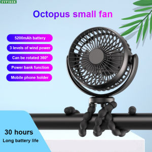 Portable Stroller Fan Octopus Small Fan Handheld Fans USB 5200mAh Mute Small Bed Clip Fans 3 Speed Wind Power Bank