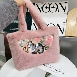 2025 New Fashionable Large Capacity Plush Tote Bag Womens Handbag Single Piece Ethnic Style Handbag Womens Bag