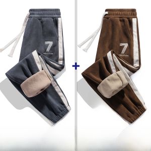 ROMON | Romon Fleece Lined Mens Casual Pants Winter Loose Fit Sweatpants Warm Thickened Youthful Style Long Trousers With Pockets