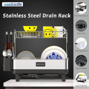 JustLiving 1PC Stainless Steel Kitchen Sink Storage Rack Multi-function Bowl and Dish Drain Rack Kitchen Supplies Storage Dish Cup Rack Spatula Spoon Rack Kitchen Storage Utensils Storage Supplies